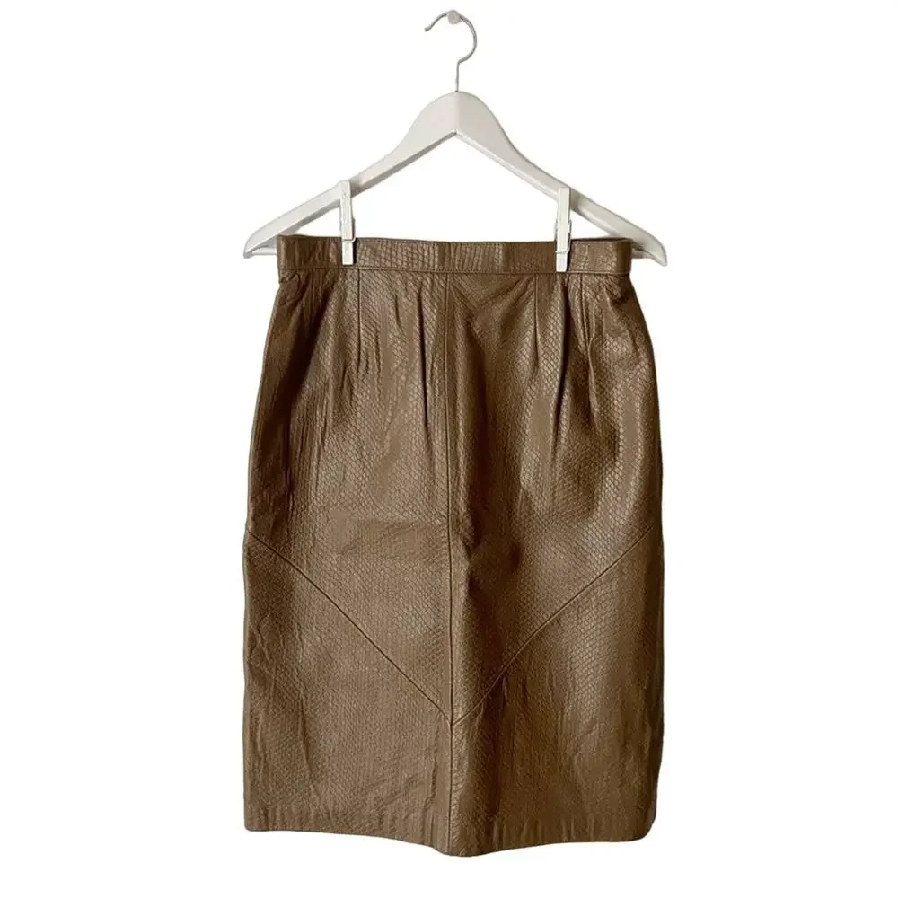 Wilsons Brown Croc-Embossed Leather Pencil Skirt Size 14